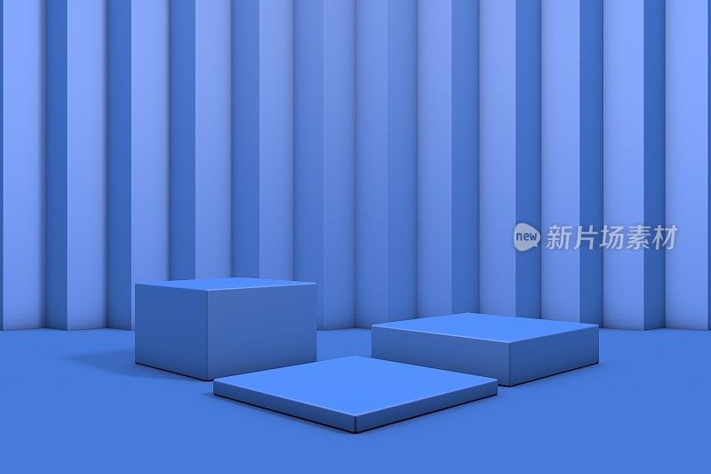 3D Blue Cube Stands On Blue Background, Product Stand, Blank Scene